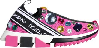 Dolce & Gabbana Pink Sorrento Crystals Low Top Sneakers Womens Shoes