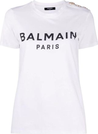 Balmain Logo T-shirt - Dames - T-shirts - Wit - M - Katoen - Tops