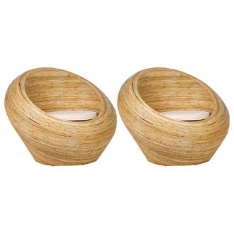 Beliani Conjunto De 2 Sillones De Rat&aacute;n Natural Para Interior Con Coj&iacute;n Beige Maiori