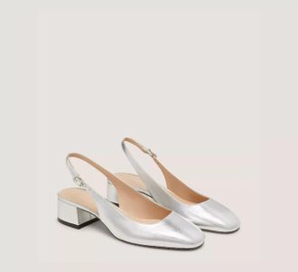 Stuart Weitzman Maeve SK676 Pumps Silver Slingback Block Heel JZZ1265