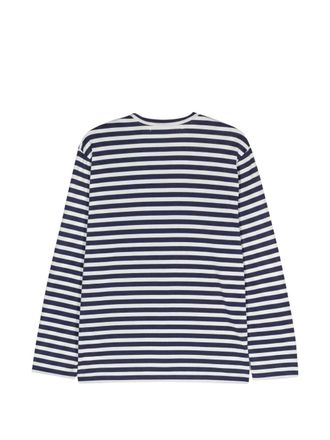 Comme Des Gar&ccedil;ons Striped Red Heart Logo T-Shirt - Navy