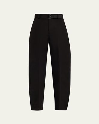 sacai Double-Faced Silk-Cotton Barrel-Leg Ankle Pants