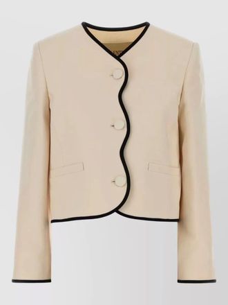 Valentino wool silk collarless contrast trim blazer