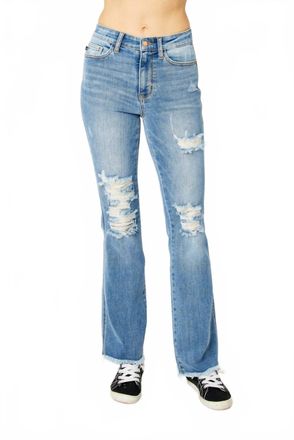 Judy Blue High Waist Destroy Fray Hem Bootcut Jean In Medium Wash