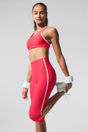 Alo | Airlift High-Waist Super Sleek Contrast Capri Pants in Candy Red/White, Size: Medium