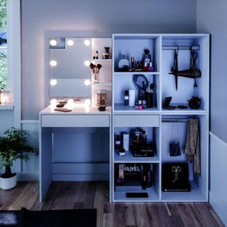 Vicco Tocador Isabelle, Blanco, 60 Cm Con Iluminaci&oacute;n Led Y Armario