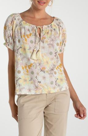 Liverpool L.A. Floral Print Tie Neck Top in Pristine Multi at Nordstrom, Size X-Small P
