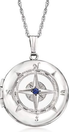Ross-Simons Sterling Silver Compass Locket Pendant Necklace With Sapphire Accent