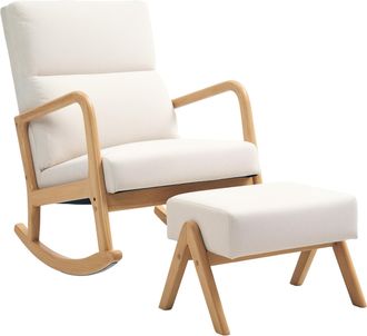 STILVORA Sill&oacute;n Mecedor Con Reposapi&eacute;s, Sill&oacute;n Reclinable Con Aspecto De Lino, Sill&oacute;n Mecedor Con Patas De Madera, Sill&oacute;n Oscilante Para Dormitorio, Sala De Es