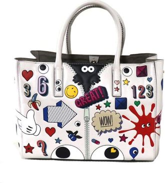 Anya Hindmarch Multi-Color White Leather Tote Bag (Pre-Owned)