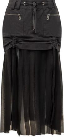 Dolce & Gabbana Geplooide Rok met Trekkoord in de Taille - Dames - Midirokken - Zwart - M - Katoen - Rokken