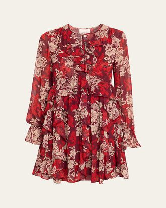 Cinq &agrave; Sept Long-Sleeve Gilded Paisley Mini Dress