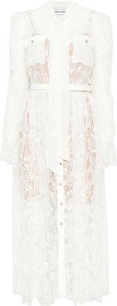 Self Portrait Midi-jurk met strik van kant - Wit