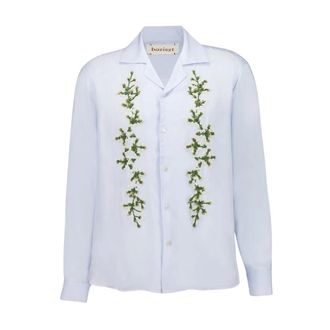 Baziszt Casual Shirts, male, Blue, XL, Blue Embroidered Shirt