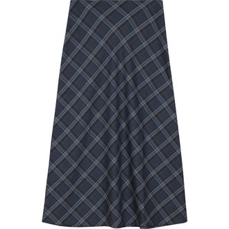 Midi Plaid Wool Invisible Zipper Skirt in Denim at Nordstrom, Size X-Small