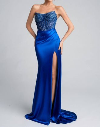 Portia & Scarlett Stunning Satin Daring Prom Gown In Royal