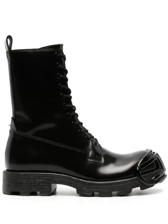 Diesel High Lace-Up Black Boots with Glossy Finish and Chunky Sole
