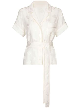 Dolce & Gabbana DNA monogram-jacquard tied-waist shirt - women - Silk - 40 - White