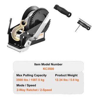 OEM Cabrestante Manual, Capacidad De 3500 Lb, Cable De Acero De 33 Pies, Trinquete Bidireccional