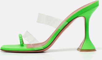 Amina Muaddi Green Leather And Pvc Lupita Slide Sandals