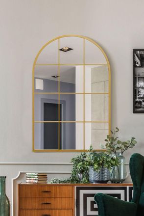 MirrorOutlet Gold Metal Framed Arched Window Wall Mirror 47 X 31 (120CM X 80CM) | Size: 1 Pack