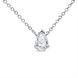 House of Brilliance 14K White Gold 1/2 Cttw Lab Grown Pear Shape Solitaire Diamond Pendent 18 Necklace (F-G Color, VS2-SI1 Clarity)