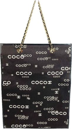 Chanel Black White Leather Canvas Shoulder Bag Tote Bag (Pre-Owned)