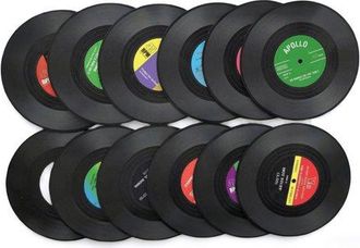 OEM 12 Posavasos Vintage Con Forma De Disco De Vinilo - Antideslizantes, Aislantes - Aptos Para Caf&eacute; Y Bebidas - Di&aacute;metro 10,5 Cm