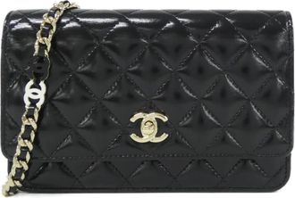 Chanel Black Leather Chain/Shoulder Wallet (Pre-Owned)