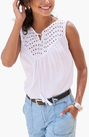 Lascana Womens Sleeveless Eyelet Top in White at Nordstrom, Size 10