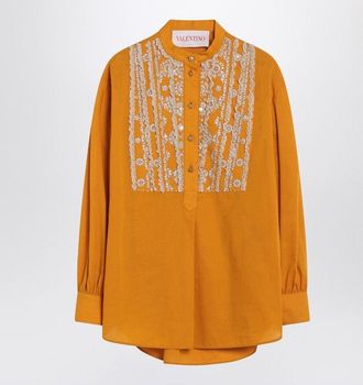 Valentino Womens Ochre Yellow Shirt With Beads And Lace - Orange Cotton - Size EU 38 (Womens)