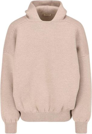 Fear of God Knitted Hoodie In Beige Wool Engraved Logo Tag