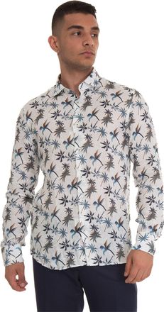 Vincenzo De Lauziers Camicia in lino Bianco-azzurro Vincenzo De Lauziers Uomo