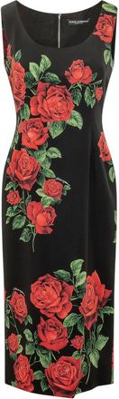 Dolce & Gabbana Black Floral Scoop Neck Midi Dress