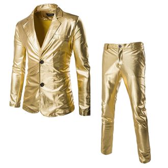 Generic Winter Suit Coats for Men Mens Suit Slim 3 Suit Business Wedding Party Jacket Vest & Pants Coat Wet Suits for Men (Gold, XXL)