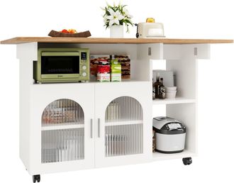 STILVORA Carro De Cocina Con Tablero Abatible, 2 Compartimentos Cerrados, 3 Huecos Abiertos Y 5 Ruedas, En Mdf