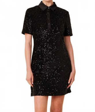 Dolce Cabo Sequin Polo Short Sleeve Dress In Black