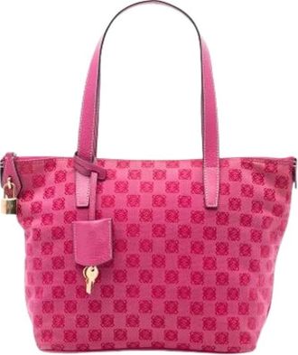 Loewe Pre-owned Tote Bags, female, Pink, Size: ONE SIZE Pre-owned Canvas Tote