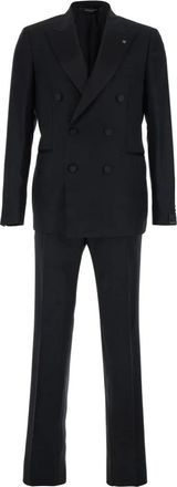 Tagliatore Smoking Doppiopetto 6 Bottoni + Pantalone Slim - Heren - Business pakken - Zwart - XL - Tweed - Kostuums