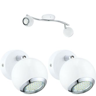 Loops Twin Ceiling Spot Light & 2x Matching Wall Lights White & Chrome Adjustable Head
