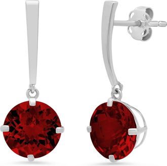 MAX + STONE 14k White Gold Solitaire Round-Cut Gemstone Drop Earrings (8mm)