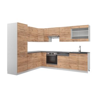 Vicco Cocina Esquinera Fame-line, Oro Potencia Roble/blanco, 227 X 60 Cm Sin Encimera