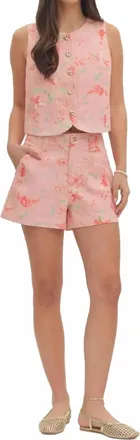 Entro Floral Denim Vest Set In Pink