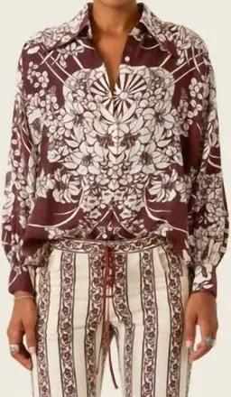 Alix of Bohemia Emery Auburn Spoke Silk Shirt In Dark Brown