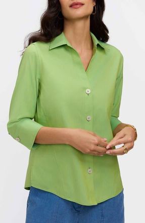 Foxcroft Paityn Non-Iron Cotton Shirt in Mojito Green at Nordstrom, Size 12