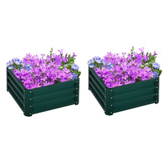 OUTSUNNY Set Of 2 Raised Garden Bed Galvanised Planter Box Easy Setup Green | TJ Hughes