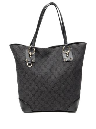 Gucci Borsa tote con monogramma e finiture in pelle - Nero
