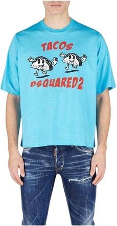 Dsquared2 Turquoise Katoenen T-Shirt - Heren - T-shirts - Blauw - 2XL - Katoen - Tops