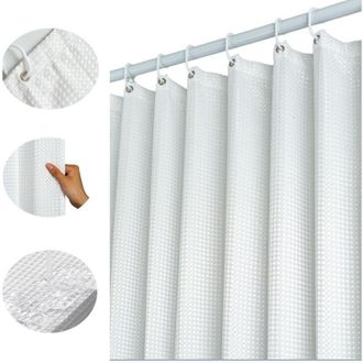 OEM Cortina De Ducha Blanca Tipo Gofre De 100 X 180 Cm Con Ojales Met&aacute;licos, Resistente Al Moho, Para Ba&ntilde;era Y Ba&ntilde;o, Cortina De Ba&ntilde;o De Tela - Crezuo