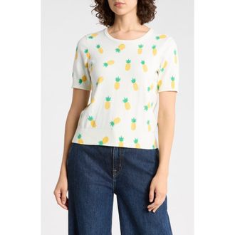 CeCe by Cynthia Steffe Pineapple Short Sleeve Sweater in Sunshine at Nordstrom Rack, Size X-Large